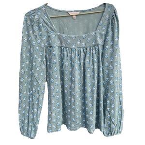 Lucky Brand Babydoll Top SMALL PETITE Sage Floral Print Cottagecore Fairy Retro